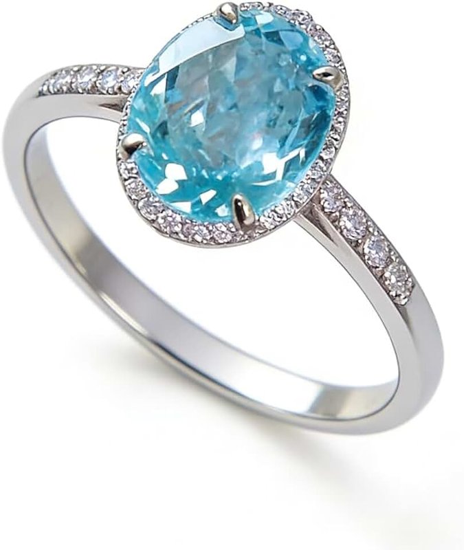 FZO Fashion Shiny Half Full Diamond Large Carat Oval Cut Blue Aquamarine Birthstone Ring CZ Diamond Eternity Engagement Wedding Band Ring Promise Ring Cocktail Party Ring for Women ST.382