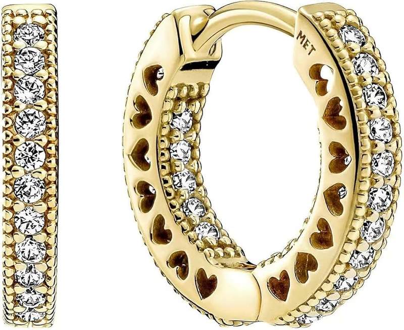 PANDORA Jewelry Pave Heart Hoop Earrings for Women - 14k Gold-Plated with Cubic Zirconia