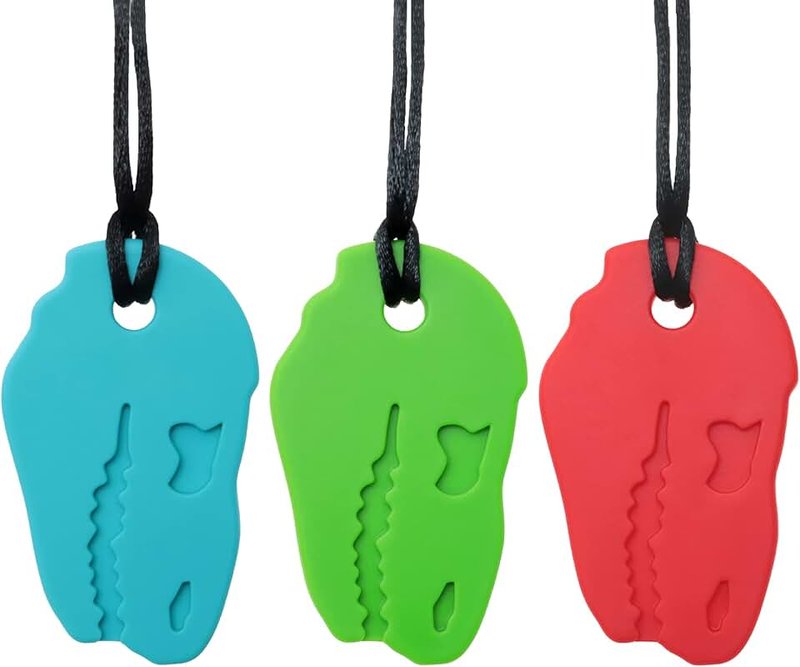 Panny & Mody Australian Local Manufacturer Sensory Chew Necklace for Kids and Boys - Silicone Dinosaur Chewable Necklaces for Teething, Autism, Biting, ADHD, SPD, Oral Sensory Chewy Toy(Blue/Green/Red)