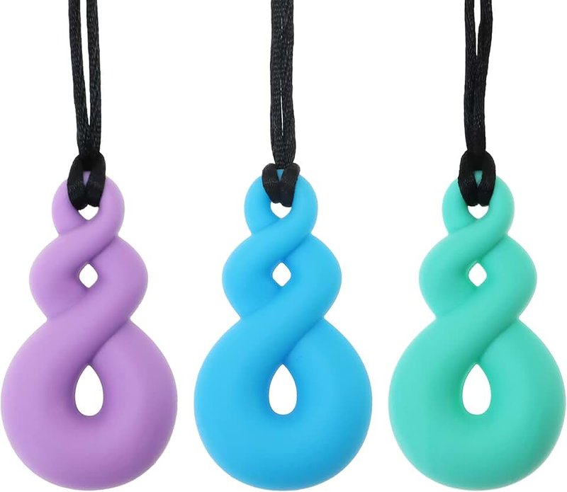 Panny & Mody Sensory Chew Necklace for Kids Boys Girls(3 Pack) – Maori Twist Pendant Chewy Teething Necklaces for Kids ADHD Autistic Autism Biting Needs(Blue/Green/Purple)
