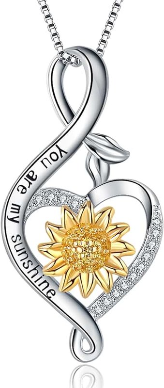 URMWMOO Sunflower Heart You are My Sunshine Necklace S925 Sterling Silver Pendent Necklaces Jewelry Birthday Gifts for Women