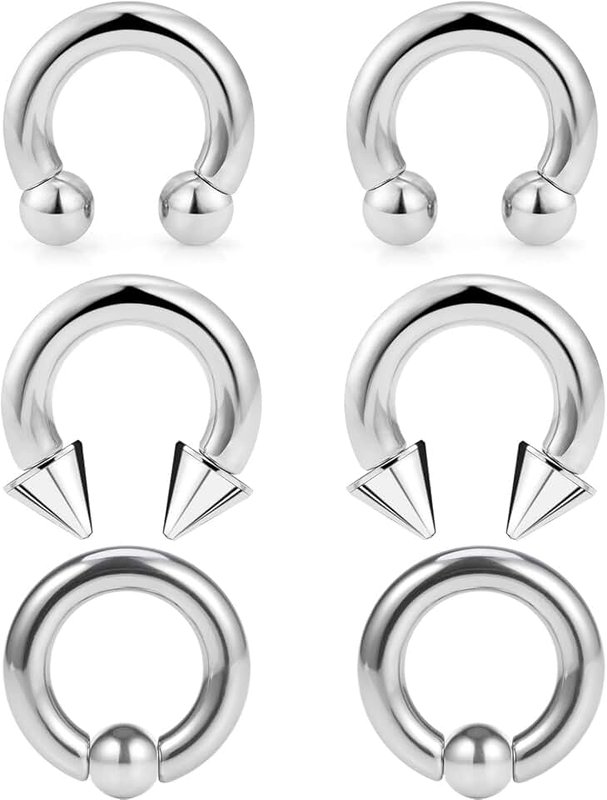 Ocptiy 00G 0G 2G 4G 6G 8G 10G 12G 14G 16G Septum Rings Silver Black Surgical Steel Heavy Gauges Earrings Stretching kit Eyebrow Lip Septm Nose Rings Helix Tragus Daith Rook Earrings Hoops 10mm-19mm
