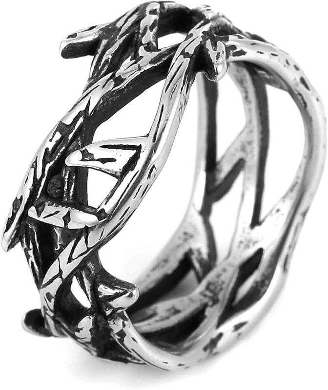 HZMAN Jesus Crown of Thorns Ring for Men Gothic Stainless Steel Ring Jewelry Gift