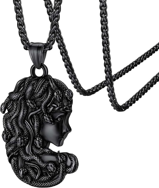 FaithHeart Medusa Pendant Necklace for Women Men, Stainless Steel/18K Gold Plated Ancient Greece Jewelry Customizable Delicate Gift Packaging