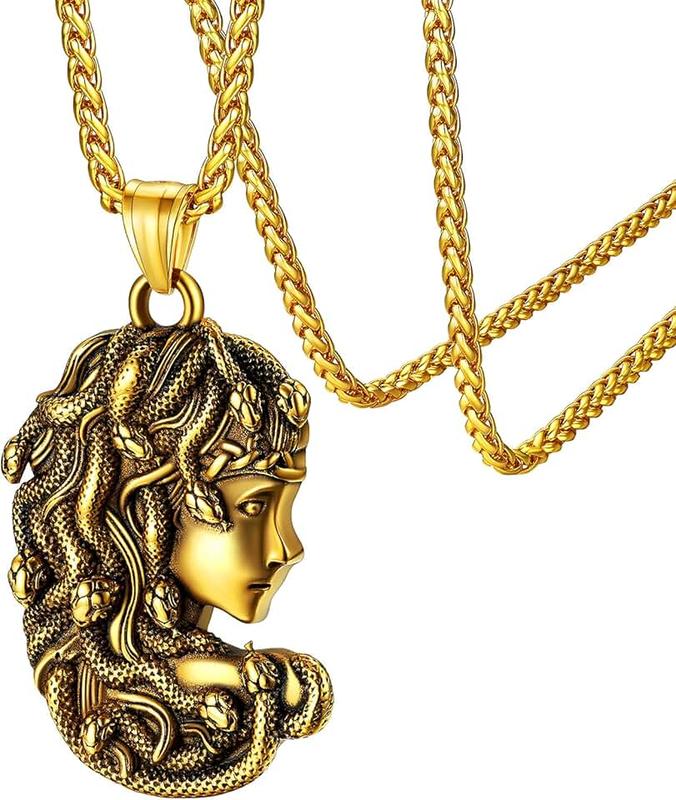FaithHeart Medusa Pendant Necklace for Women Men, Stainless Steel/18K Gold Plated Ancient Greece Jewelry Customizable Delicate Gift Packaging