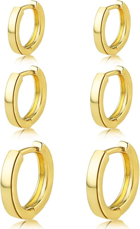 BMMYE Silver/Gold Huggie Hoop Earrings Set, Mini Cartilage Earrings Hypoallergenic Small Huggy Hoop for Women Mens 6mm 8mm 10mm 12mm