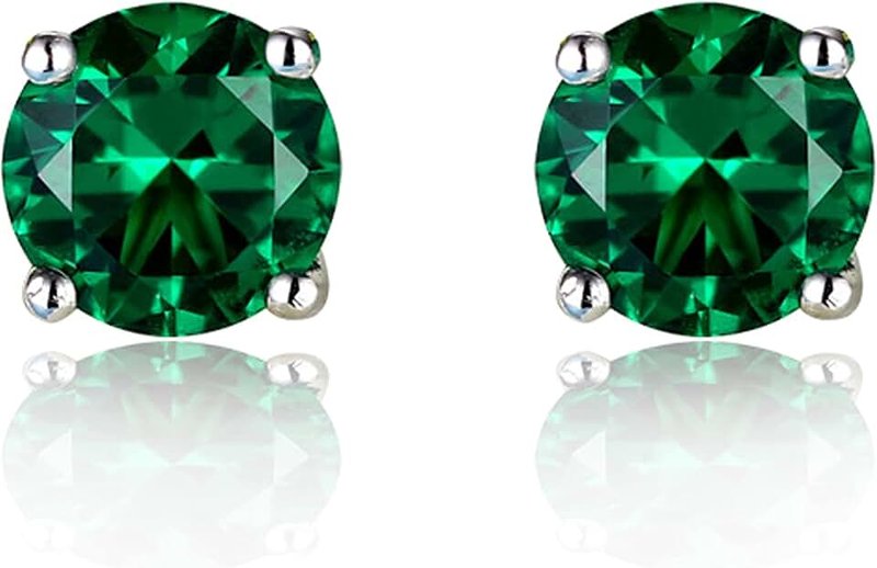 Navachi 925 Sterling Silver 18k White Gold Plated 2.5ct 5MM Round Ruby Emerald Sapphire Stud Earrings