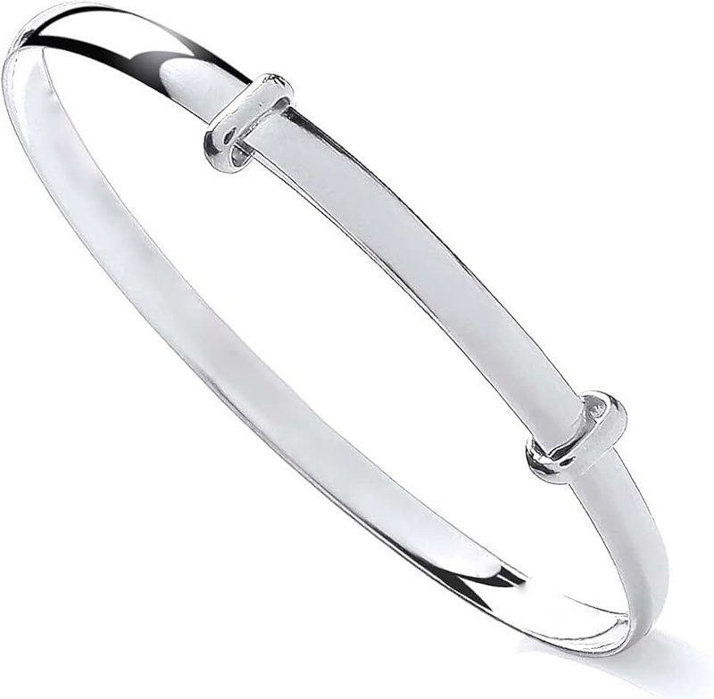 Old English Jewellers Sterling Silver Expanding Baby Bangle - Plain D Shaped, 40 mm, Sterling Silver, No Gemstone