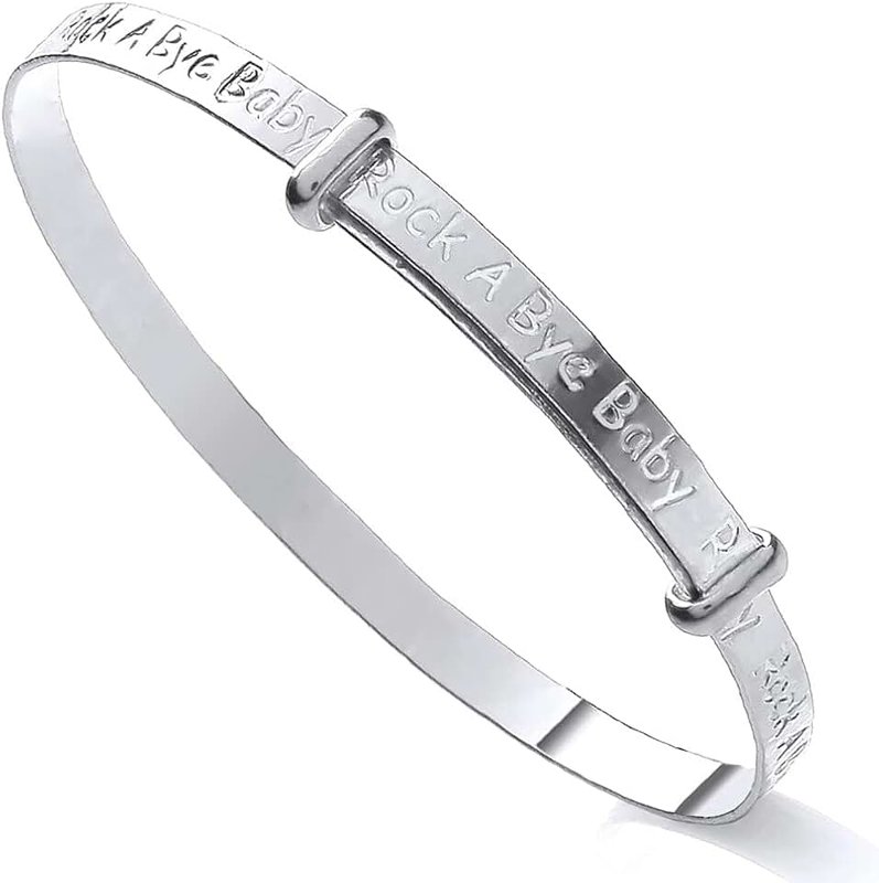Old English Jewellers Sterling Silver Rock A Bye Baby Expanding Baby Bangle- Gift Boxed, Inner circumference is 4.75", expandable to 5.75", Sterling Silver, No Gemstone