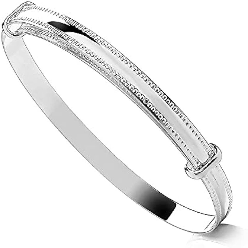 Old English Jewellers Sterling Silver Baby Bangle with Bevelled Edge, Expanding Bangle, 4.75" Inner Circumference, No Gemstone