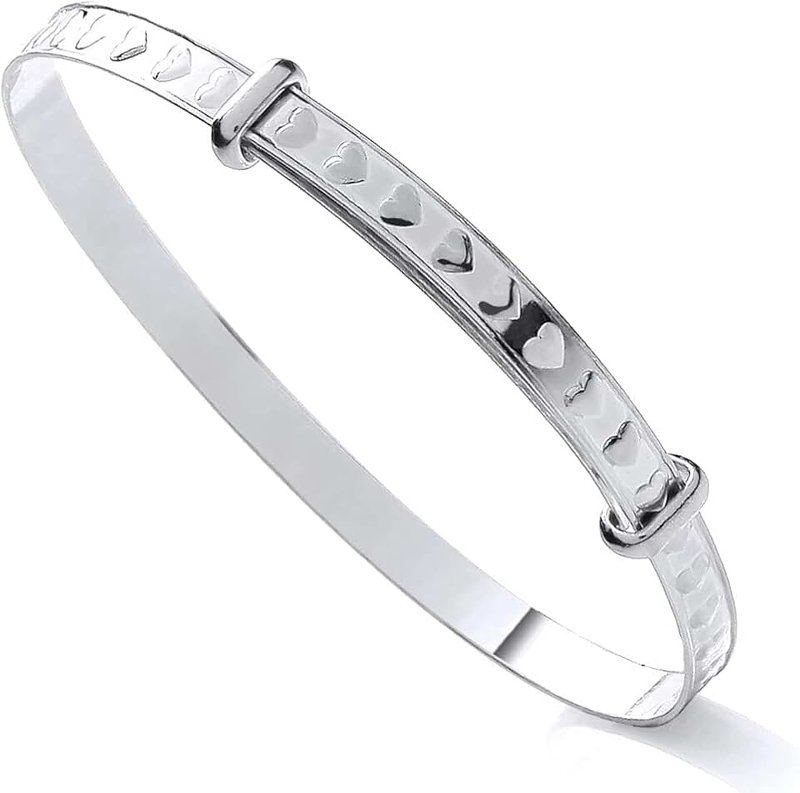 Old English Jewellers Sterling Silver Heart Expanding Baby Bangle Christening Gift