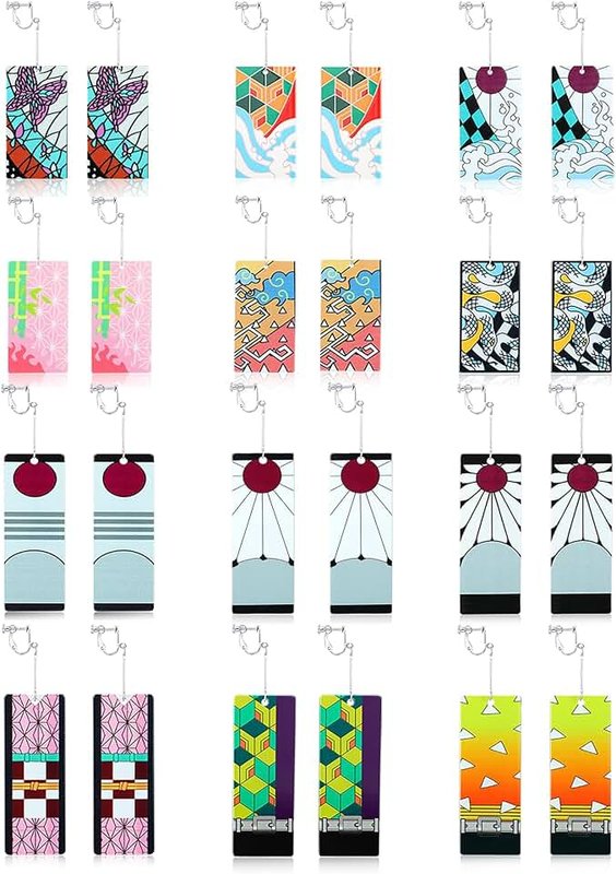 KAERUN 12 Pairs Women's Tanjiro Anime Demon Slayer Earrings - Cosplay Fashion Double-Sided Acrylic Alloy Resin