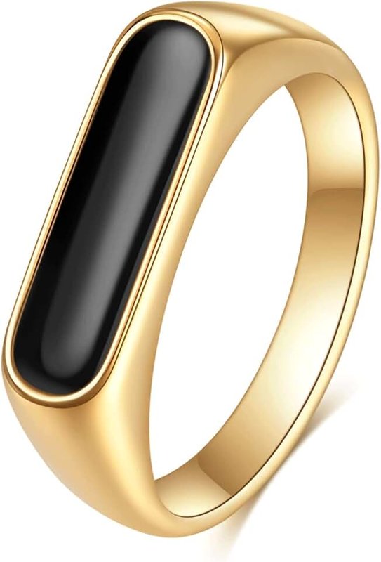 VQYSKO Signet Stainless Steel Band Ring18k Gold Plated Fashion Cute Stacking Wedding Engagement Fidget Ring fo Women Men Teen Girls, Size 3-12
