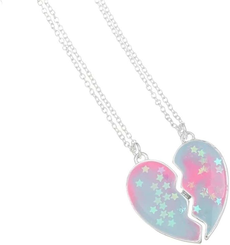 Saalort Best Friends Necklace for 2 Magnetic Split Heart Necklaces Set Friendship Gifts BFF Matching Pendant