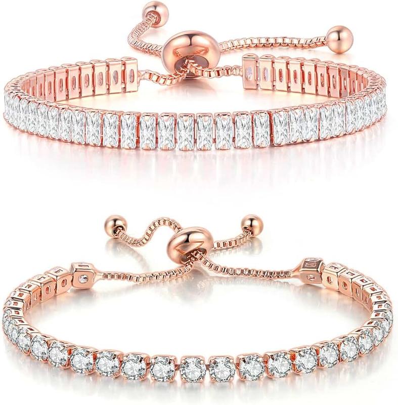 COLORFUL BLING Dainty Sparkling Crystal Tennis Bracelets Set 18K Gold Plated Shiny Cubic Zirconia Jewelry Birthday Gifts for Women