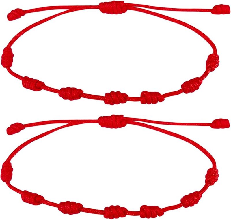 cotigo 7 Knot Bracelet with Red Thread of Destiny Bracelet, Kabbalah Drawstring for Lucky Friendship Tibetan and Amulet Adjustable Privacy for Couples Love Men and Women