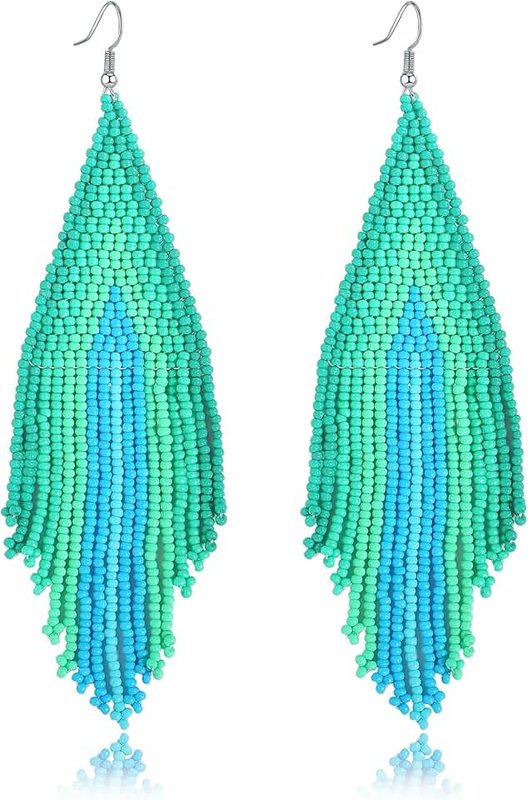 CALORVIA Bohemian Large Long Tassel Beaded Earrings Native Handmade Boho Statement Big Fringe for Women Girls