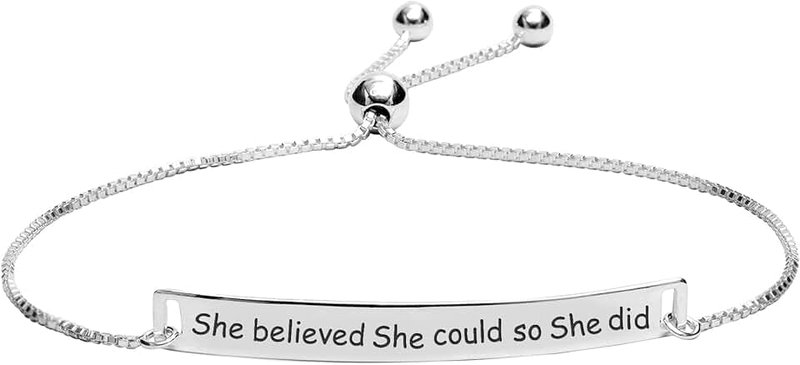 LeCalla Sterling Silver Jewelry Engraved Inspirational Believe Sunshine Moon and Back Sliding Bolo Bracelet for Teen Women Friendship Sister