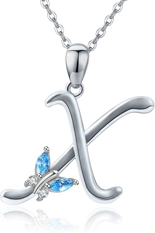CHENGHONG Initial Necklace Butterfly Silver Name Pendant Necklaces with 26 Alphabet Letter Personalised Jewellery Gifts for Women Girls Best Friends