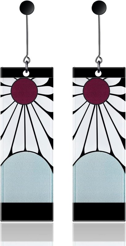 Aimery 925 Sterling Silver Tanjiro Earrings,Anime Demon Slayer Cosplay Tanjiro Black Earrings Ear clip Kimetsu No Yaiba Hanafuda Halloween For Men Women Earrings