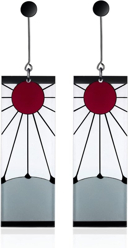Aimery 925 Sterling Silver Tanjiro Earrings,Anime Demon Slayer Cosplay Tanjiro Black Earrings Ear clip Kimetsu No Yaiba Hanafuda Halloween For Men Women Earrings