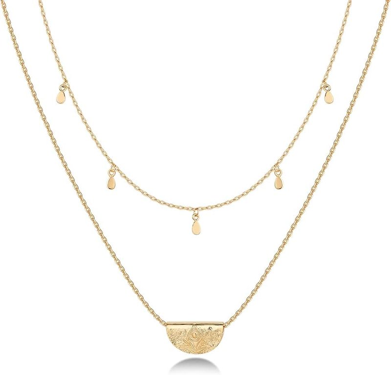 PAVOI 14K Gold Plated Layering Necklaces | Stylish Minimalist Design Pendant Necklaces | Bar, Lotus, Disc, Dog Tag, Horizontal Bar Pendants for Women