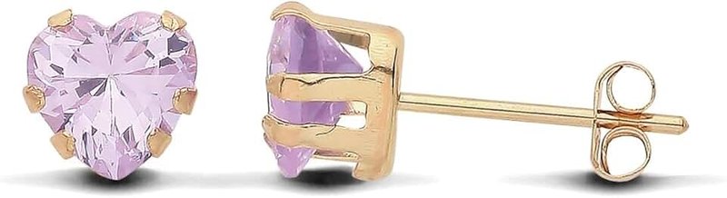 Old English Jewellers 9ct Yellow Gold Lavender Amethyst Heart Solitaire Stud Women's Earrings for Women
