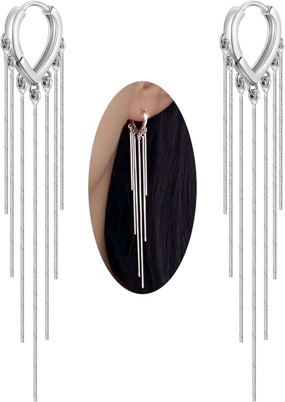 KesaPlan Sterling Silver Women's Tassel Earrings Long Gold Tassel Earrings 925 Silver Chandelier Earrings Threading Long Gold Dangle Earrings