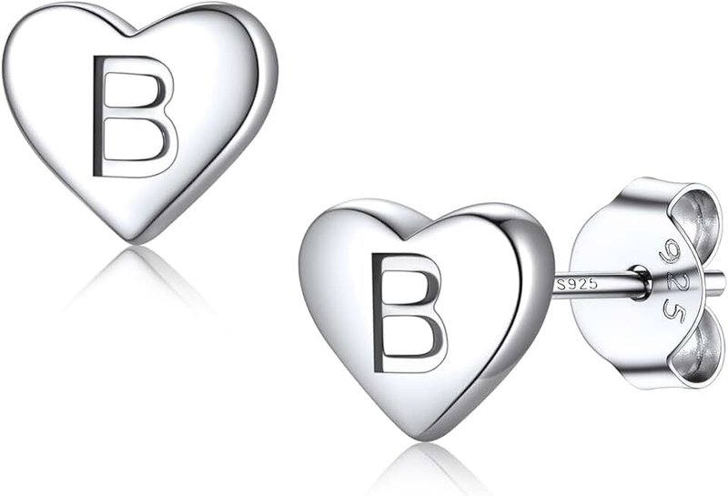 Silvora 925 Sterling Silver Heart Initials Earring for Women Stud Letter Earring for Girls Love Jewelry BIrthday Gift