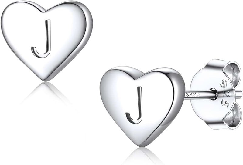 Silvora 925 Sterling Silver Heart Initials Earring for Women Stud Letter Earring for Girls Love Jewelry BIrthday Gift