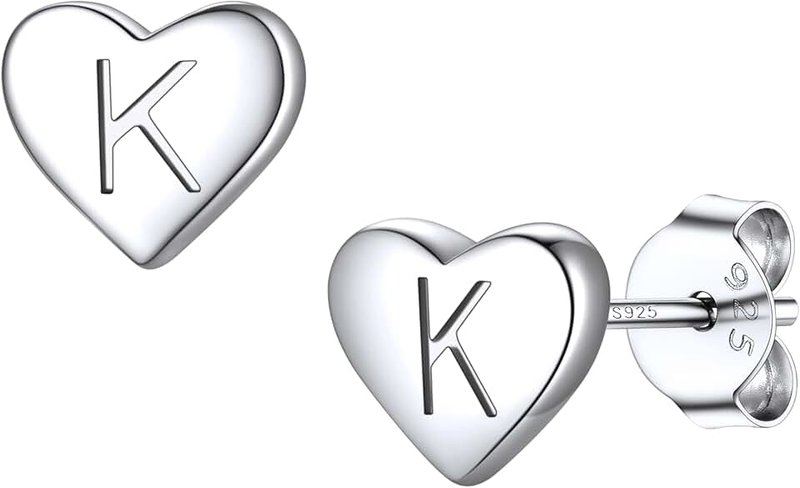 Silvora 925 Sterling Silver Heart Initials Earring for Women Stud Letter Earring for Girls Love Jewelry BIrthday Gift