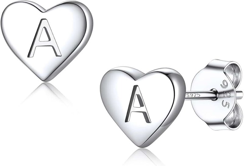 Silvora 925 Sterling Silver Heart Initials Earring for Women Stud Letter Earring for Girls Love Jewelry BIrthday Gift