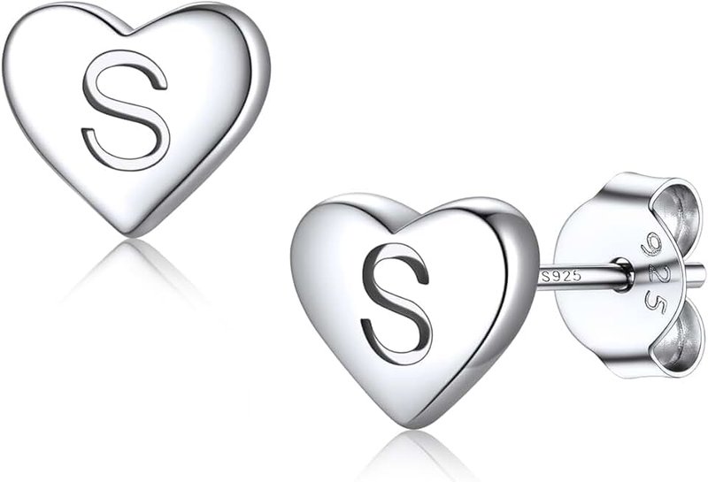 Silvora 925 Sterling Silver Heart Initials Earring for Women Stud Letter Earring for Girls Love Jewelry BIrthday Gift