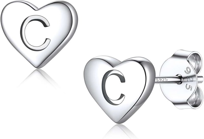 Silvora 925 Sterling Silver Heart Initials Earring for Women Stud Letter Earring for Girls Love Jewelry BIrthday Gift