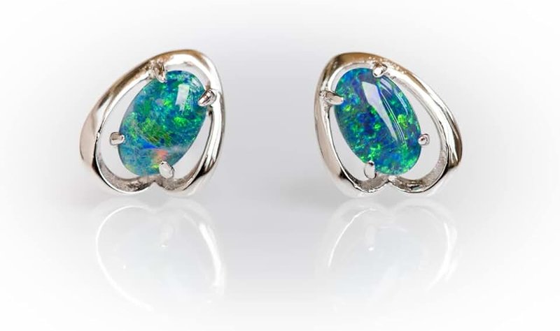 Opal Gallery Genuine Australian Triplets Opal Earrings - Dainty Opal Earrings in Sterling Silver with Gold Plated Women's Opal Jewellery