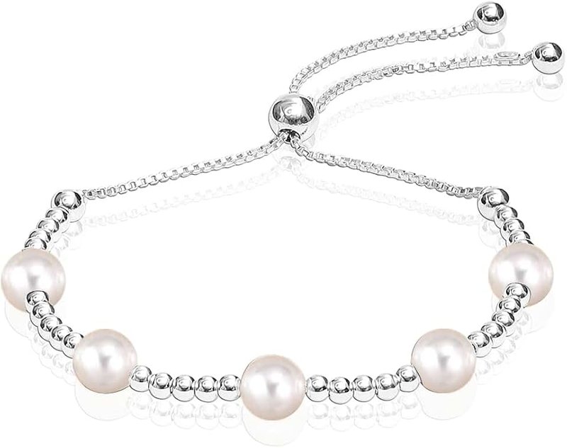 LeCalla LeCalla Flaunt 925 Sterling Silver Simulated Pearl Beaded Pearl Silding Bolo Bracelet for Women