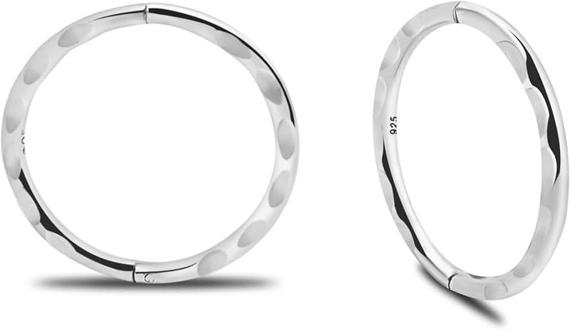 Serenity Sleepers 925 Sterling Silver Seamless Faceted Sleeper Hoop Earrings - Hypoallergenic 18G Hinged Hoops for Continuous Wear (8mm-14mm) - Unisex Women Men Body Jewellery for Ears