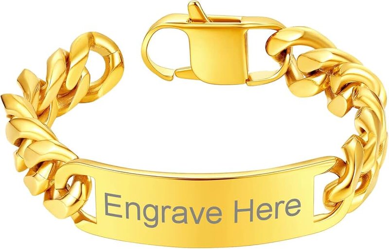 ChainsProMax Personalized Name Men's ID Bracelets, Custom Identification-Bracelet, Stainless Steel/Gold Plated, Send Gift Box