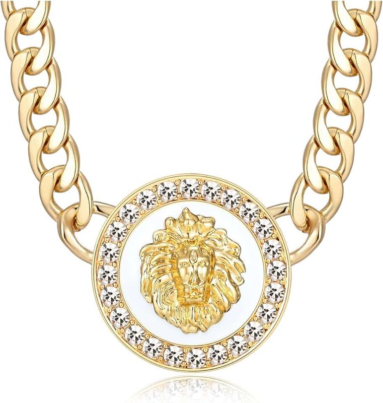 Aononu Hip Hop Statement Lion Head Gold Necklace Women's Chunky Chain Choker Pendant Punk Costume Cocktail Jewelry