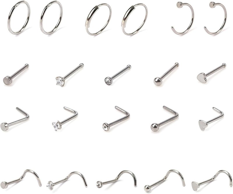 wowled 20G Nose Rings Hoop Set Stainless Steel Nose Studs Nose Screw Nose Hoop Rings CZ Nose Piercing Jewelry for Women Men