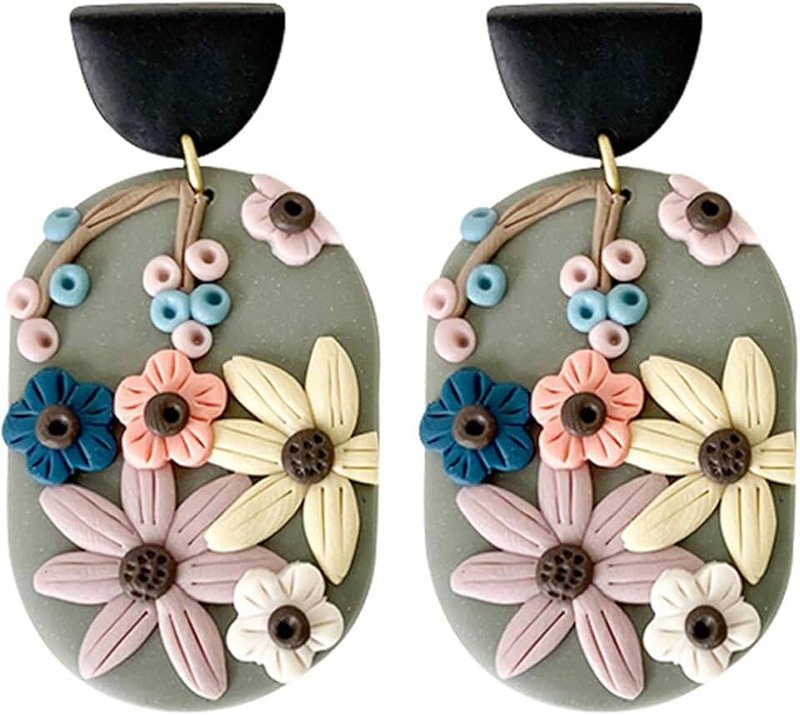 Fuqimanman2020 Handmade Polymer Clay Stud Earrings Colorful Flower Clay Earrings for Women Girls Jewelry