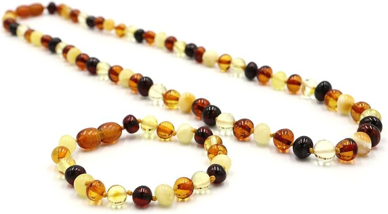 Generic Amber Necklace & Bracelet Gift Set, Multiple Colours, Unisex, Necklace 32 cm, Bracelet 14 cm, Baltic Amber Chain