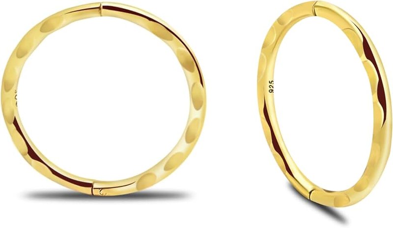 Serenity Sleepers 24K Gold Plated Sterling Silver Seamless Faceted Sleeper Hoops - Hypoallergenic 18G Hinged Earrings for Continuous Wear (8mm-14mm) - Premium Body Jewellery Unisex Women Men