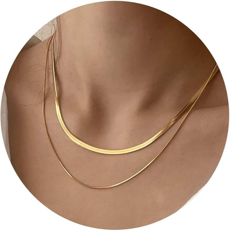 CHESKY 14K Gold/Silver Plated Snake Chain Necklace Herringbone Necklace Gold Choker Necklaces for Women Girl Gifts Jewelry 1.5/3/5MM(W) 14'/16'(L)