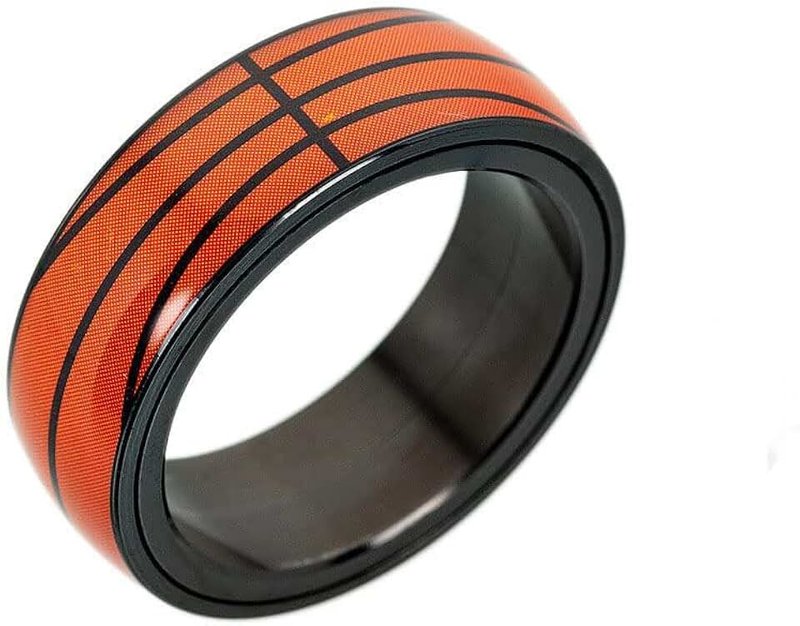 OIDIMS Basketball Rotating Spinner Fidget Band Rings for Men Women Girls Boys for Anxiety Finger Rotate Freely Athlete Sports Enthusiast Middle Knuckle Finger Ring Fine Tuning Stress Relieving Stainless Steel Promise Couple Matching Birthday Anniversary Fashion Gifts Cool Band