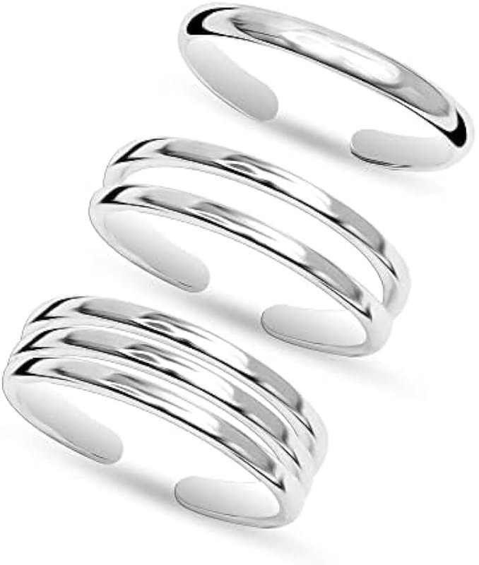 LeCalla 925 Sterling Silver Open Toe Rings Set for Women Adjustable Minimalist Toe Rings Summer Beach Foot Jewelry