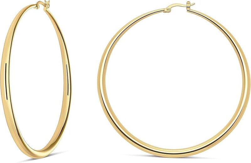 Milla Classic 14K Gold Hoop Earrings For Women & Sterling Silver Hoops - Designer Contoured Gold Plated Hoop Earrings with Graduated Curvature