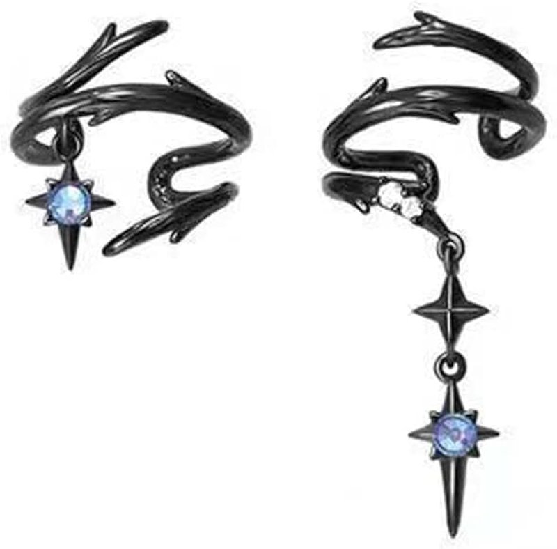 Jemant Goth Ear Cuff Earrings For Women Non Piercing Black Cross Chain Dangle Blue Cubic Zirconia Thorns Ear Bone Clip On Climber Cartilage Crawler Vintage Gothic Earring Cuffs And Wraps For Ears