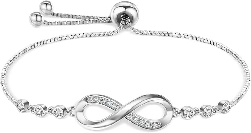 Cosie Lily Infinity Bracelet for Women,925 Sterling Silver White Gold Plated Love Heart Bracelet with Cubic Zirconia Friendship Bracelets,Birthday Gift for Women,Ladies Jewellery Gift