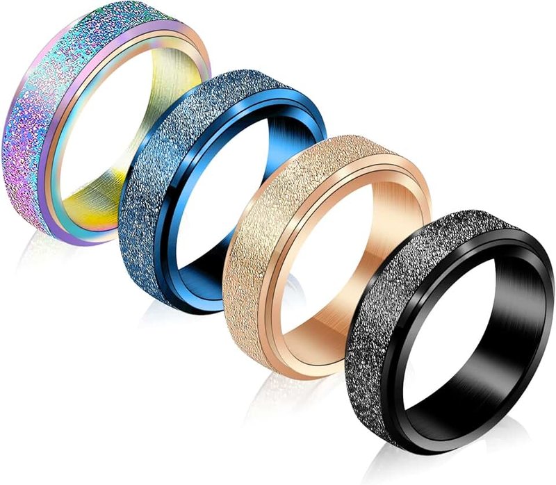 Anxiety Rings Fidget Rings for Women Stress Relief Spinner Rings for Teen Girls Stress Rings 4Pcs 6MM Titanium Steel Rings Size 5-11